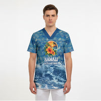 Personalized Hawaii 60th Birthday Sea Turtle Scrub Top Tropical Ocean Wave Floral Surfboard TS04 - Polynesian Pride