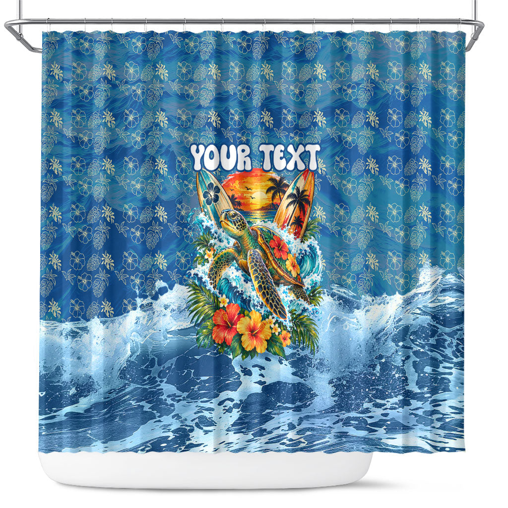 Personalized Hawaii 60th Birthday Sea Turtle Shower Curtain Tropical Ocean Wave Floral Surfboard