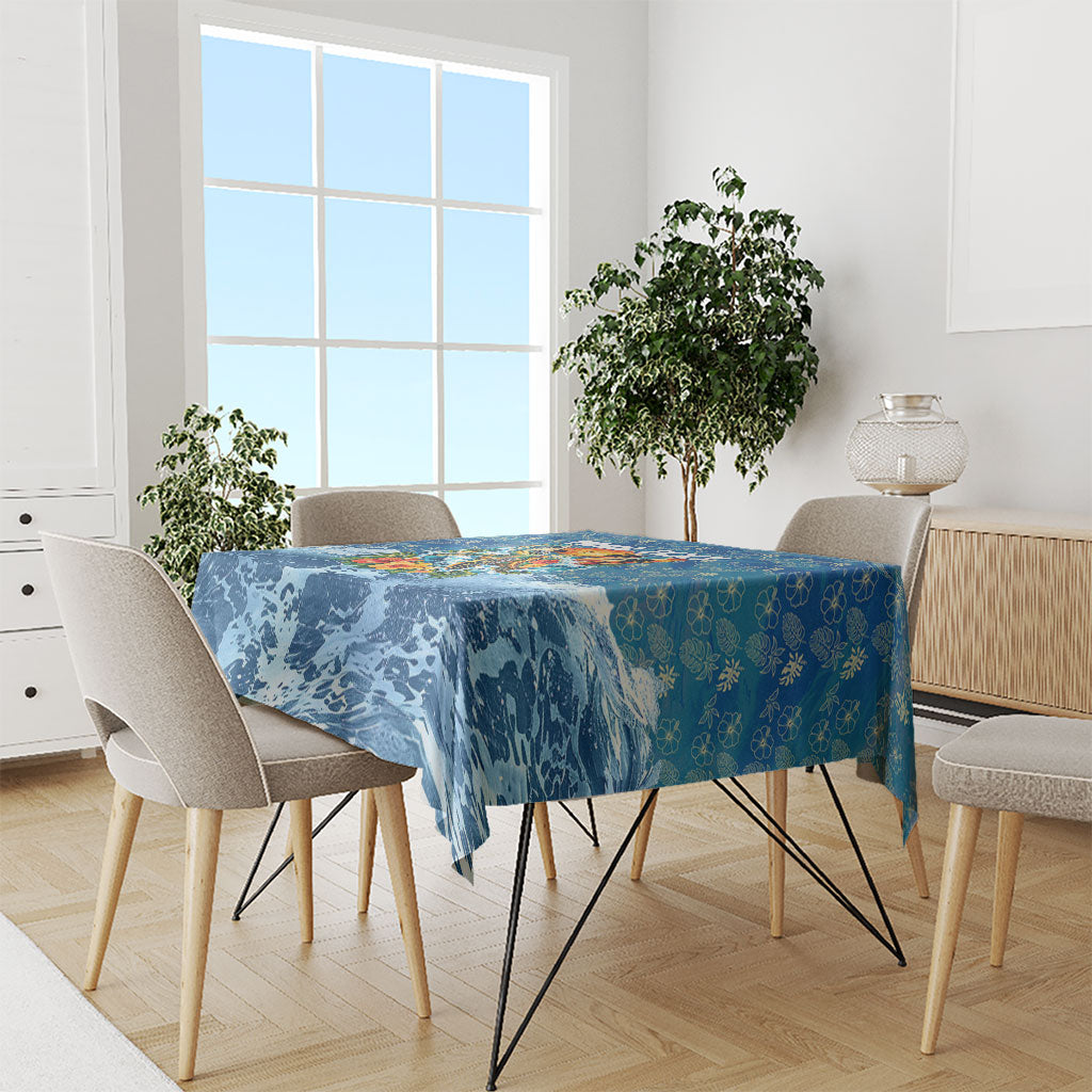 Personalized Hawaii 60th Birthday Sea Turtle Tablecloth Tropical Ocean Wave Floral Surfboard TS04 - Polynesian Pride