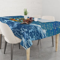 Personalized Hawaii 60th Birthday Sea Turtle Tablecloth Tropical Ocean Wave Floral Surfboard TS04 - Polynesian Pride