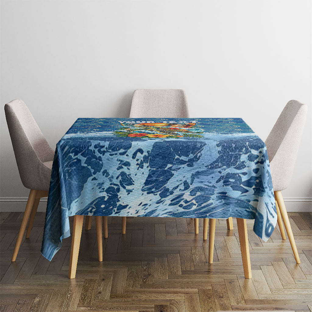 Personalized Hawaii 60th Birthday Sea Turtle Tablecloth Tropical Ocean Wave Floral Surfboard TS04 - Polynesian Pride