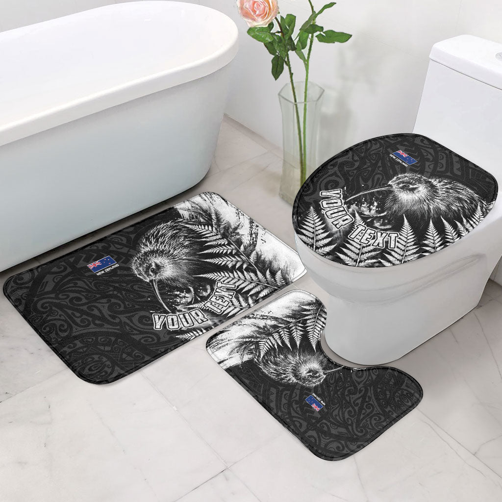 Personalized New Zealand Kiwi Bird Bathroom Set Grunge Maori Tribal Pattern Silver Fern