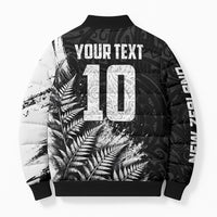 Personalized New Zealand Kiwi Bird Bomber Puffer Jacket Grunge Maori Tribal Pattern Silver Fern