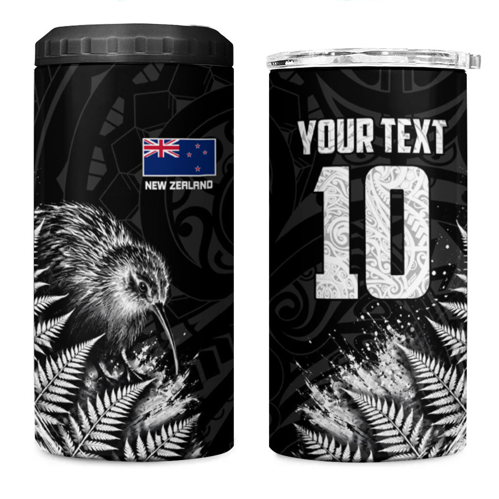 Personalized New Zealand Kiwi Bird 4 in 1 Can Cooler Tumbler Grunge Maori Tribal Pattern Silver Fern TS04 One Size: 16 oz Black White - Polynesian Pride