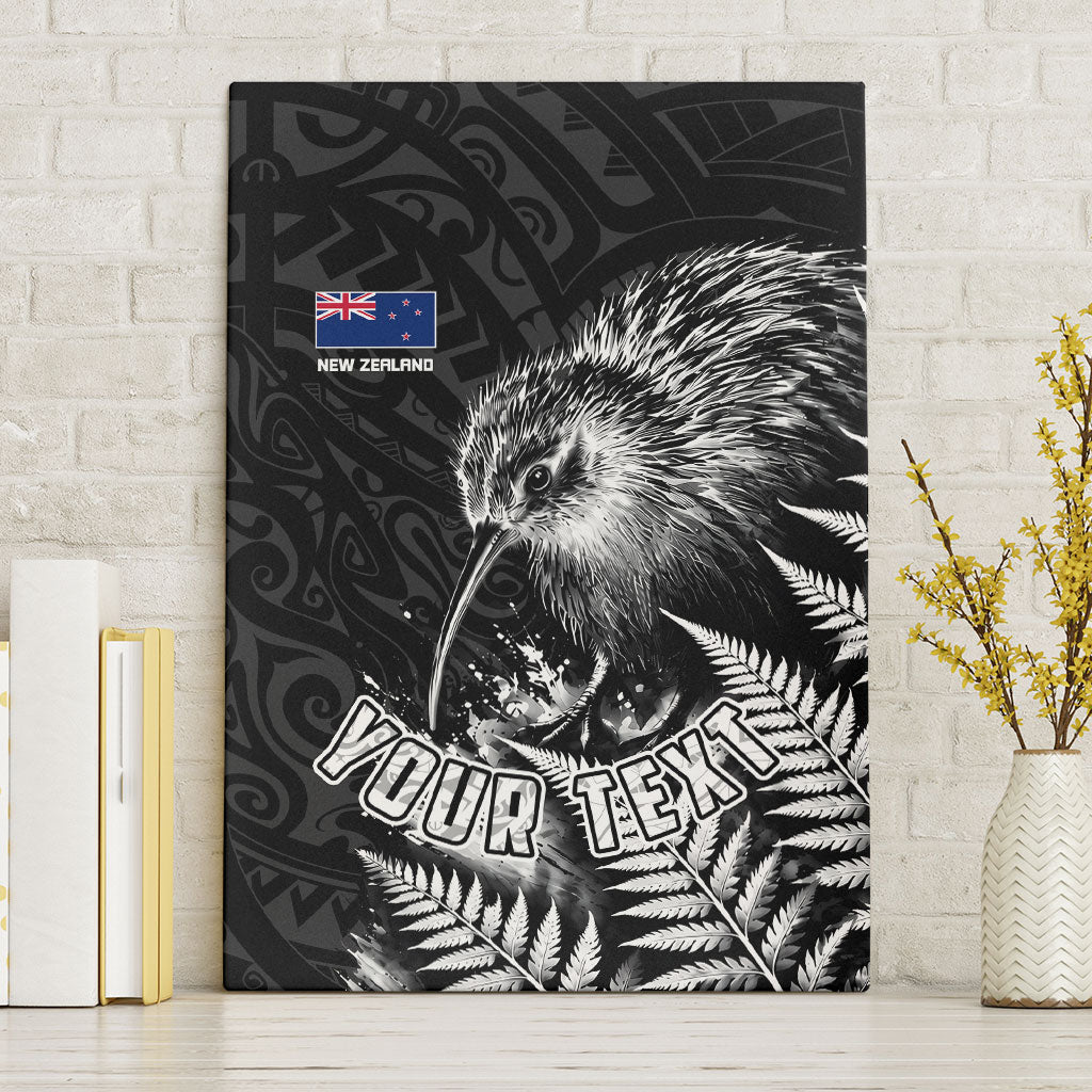 Personalized New Zealand Kiwi Bird Canvas Wall Art Grunge Maori Tribal Pattern Silver Fern TS04 Without Frame Black White - Polynesian Pride