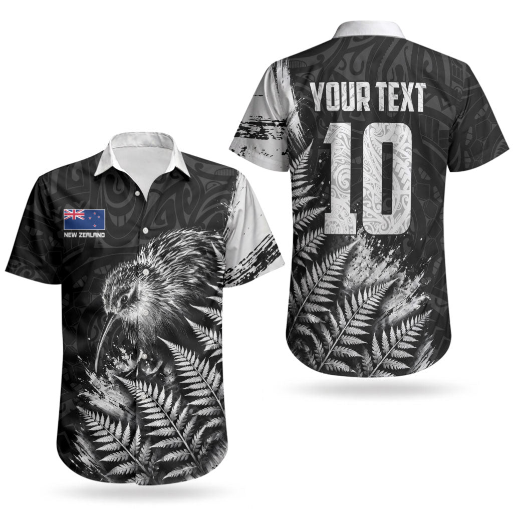 Personalized New Zealand Kiwi Bird Couples Matching Off The Shoulder Long Sleeve Dress and Hawaiian Shirt Grunge Maori Tribal Pattern Silver Fern