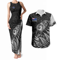 Personalized New Zealand Kiwi Bird Couples Matching Tank Maxi Dress and Hawaiian Shirt Grunge Maori Tribal Pattern Silver Fern