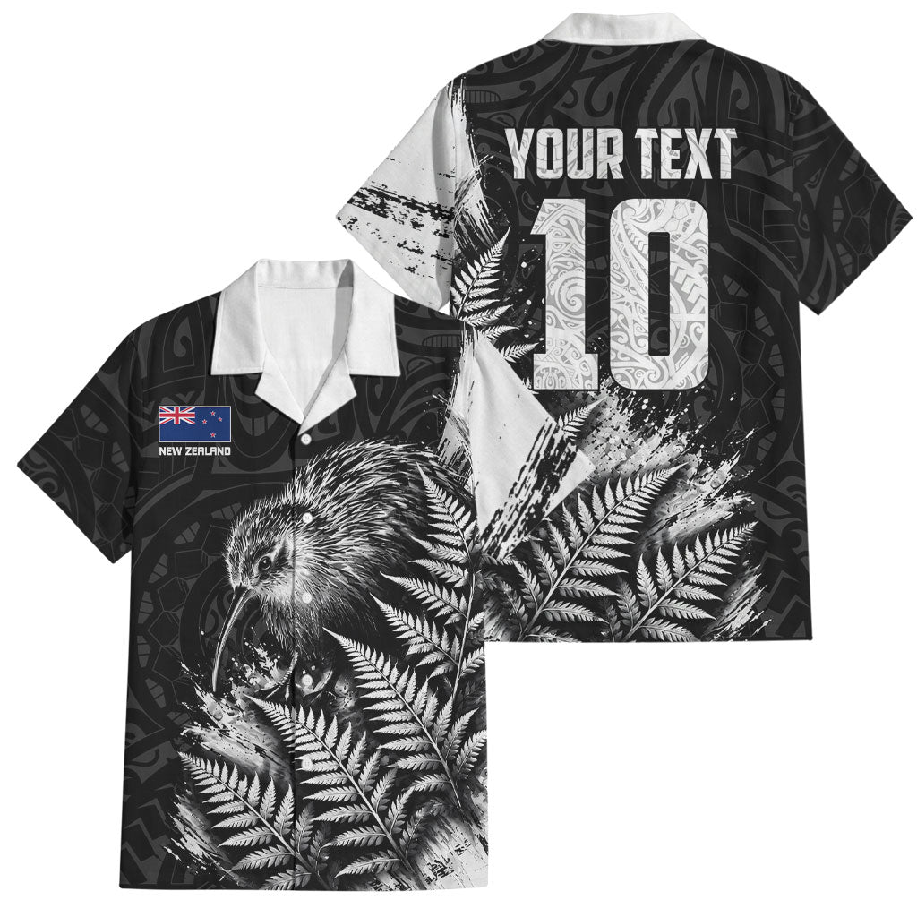 Personalized New Zealand Kiwi Bird Family Matching Off The Shoulder Long Sleeve Dress and Hawaiian Shirt Grunge Maori Tribal Pattern Silver Fern