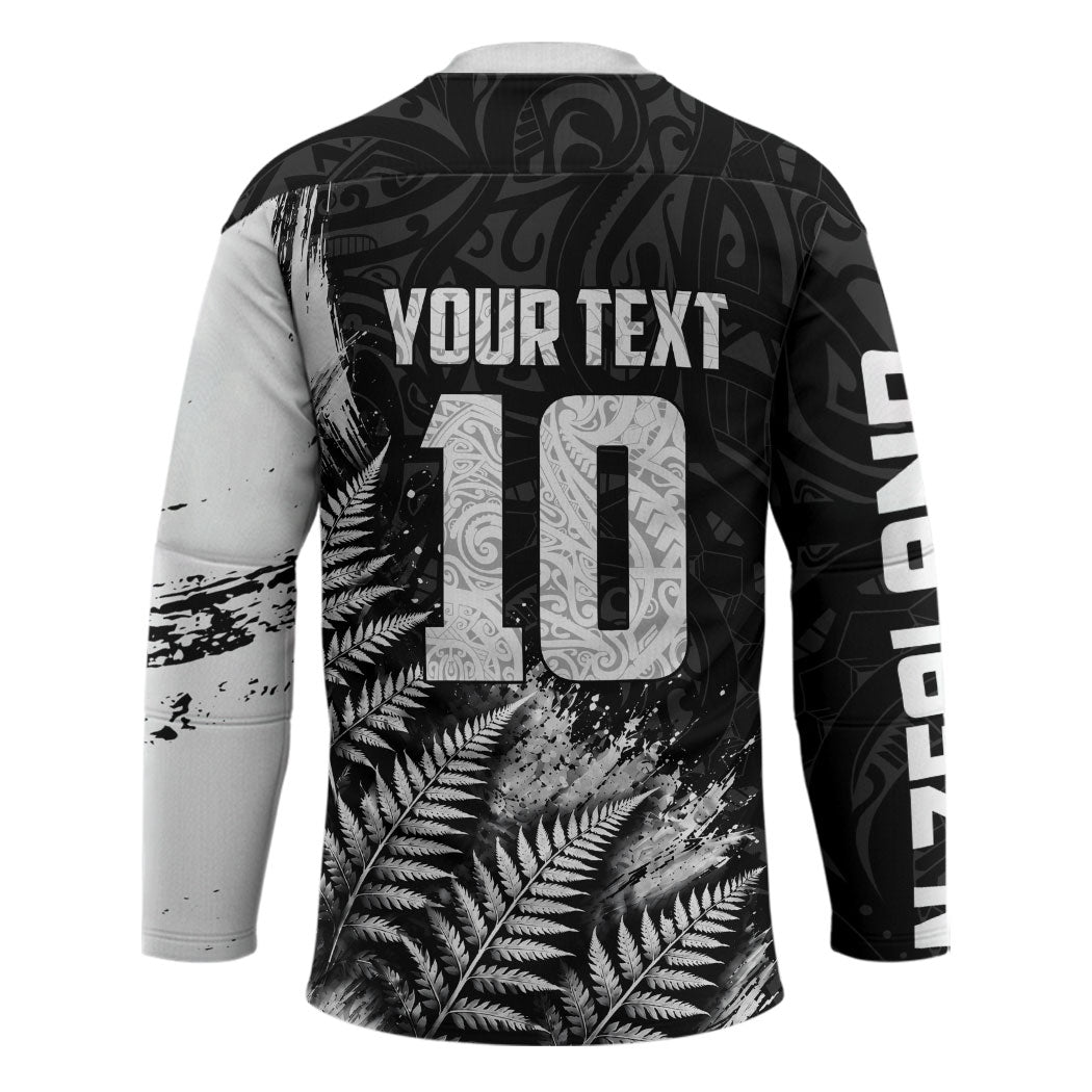 Personalized New Zealand Kiwi Bird Hockey Jersey Grunge Maori Tribal Pattern Silver Fern