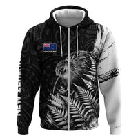 Personalized New Zealand Kiwi Bird Hoodie Grunge Maori Tribal Pattern Silver Fern
