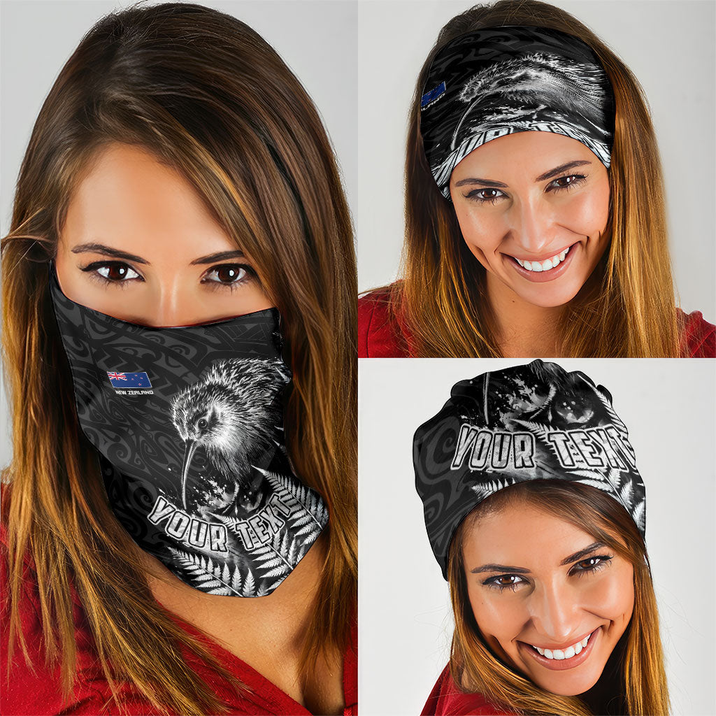 Personalized New Zealand Kiwi Bird Neck Gaiter Grunge Maori Tribal Pattern Silver Fern