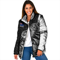 Personalized New Zealand Kiwi Bird Padded Jacket Grunge Maori Tribal Pattern Silver Fern