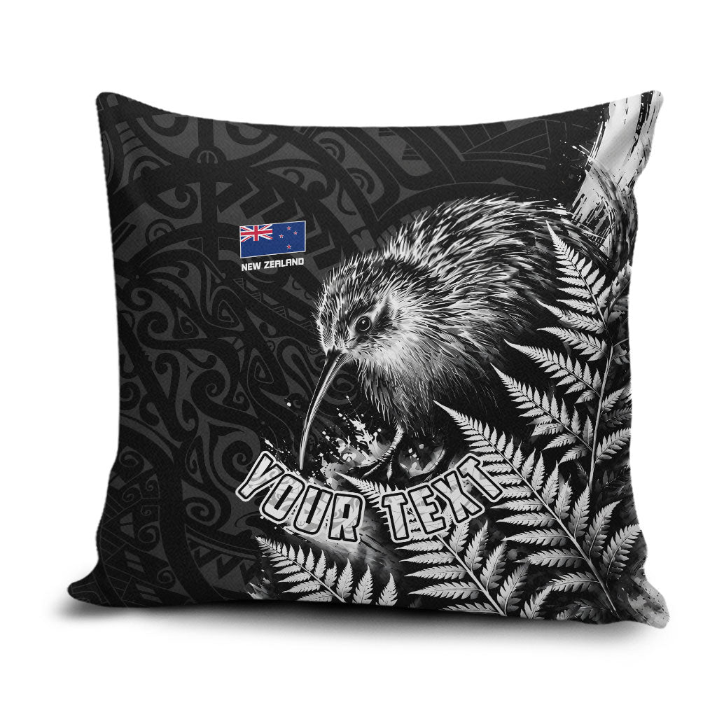 Personalized New Zealand Kiwi Bird Pillow Cover Grunge Maori Tribal Pattern Silver Fern TS04 Black White - Polynesian Pride