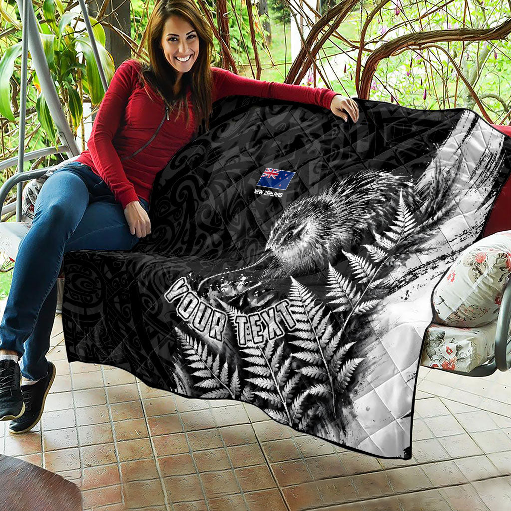 Personalized New Zealand Kiwi Bird Quilt Grunge Maori Tribal Pattern Silver Fern