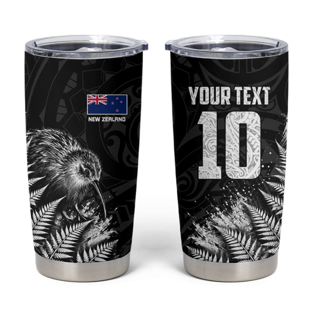 Personalized New Zealand Kiwi Bird Tumbler Cup Grunge Maori Tribal Pattern Silver Fern TS04 Black White - Polynesian Pride