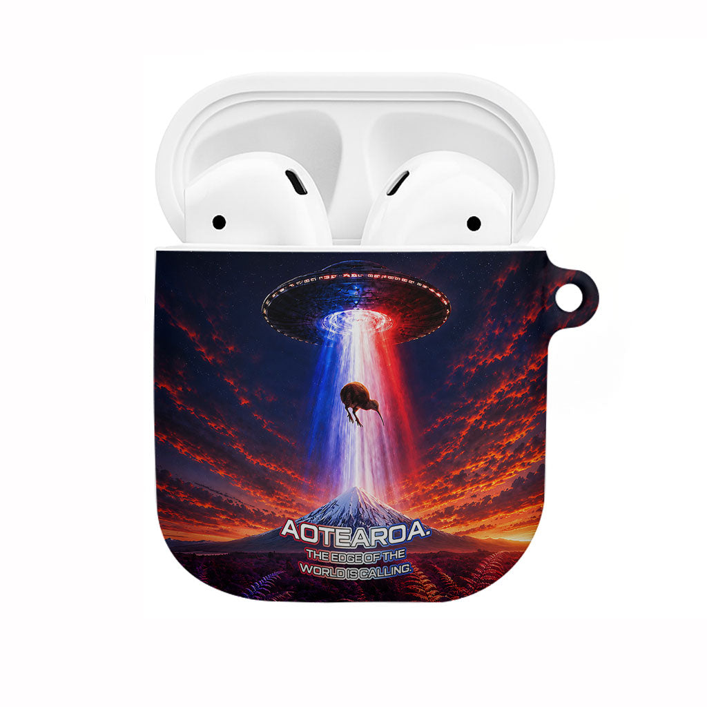 New Zealand Aotearoa Kiwi UFO AirPods Case Sci-Fi Galaxy Sunset Sky Tower And Mountain TS04 Blue Red - Polynesian Pride