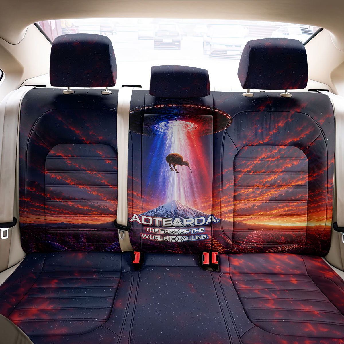 New Zealand Aotearoa Kiwi UFO Back Car Seat Cover Sci-Fi Galaxy Sunset Sky Tower And Mountain TS04 - Polynesian Pride