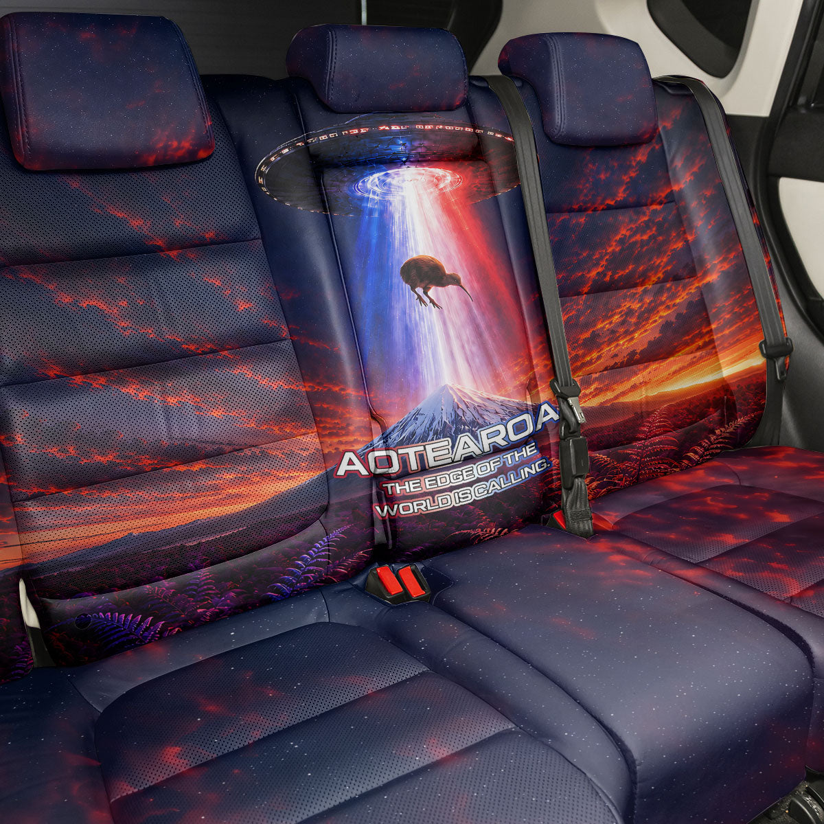 New Zealand Aotearoa Kiwi UFO Back Car Seat Cover Sci-Fi Galaxy Sunset Sky Tower And Mountain TS04 - Polynesian Pride
