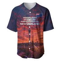 New Zealand Aotearoa Kiwi UFO Baseball Jersey Sci-Fi Galaxy Sunset Sky Tower And Mountain TS04 Blue Red - Polynesian Pride