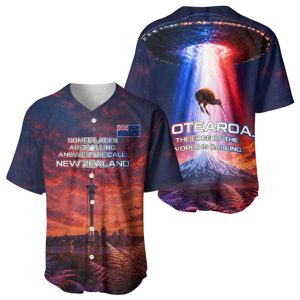 New Zealand Aotearoa Kiwi UFO Baseball Jersey Sci-Fi Galaxy Sunset Sky Tower And Mountain TS04 - Polynesian Pride