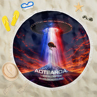 New Zealand Aotearoa Kiwi UFO Beach Blanket Sci-Fi Galaxy Sunset Sky Tower And Mountain TS04 One Size 150cm Blue Red - Polynesian Pride