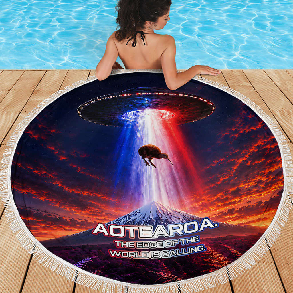 New Zealand Aotearoa Kiwi UFO Beach Blanket Sci-Fi Galaxy Sunset Sky Tower And Mountain TS04 - Polynesian Pride