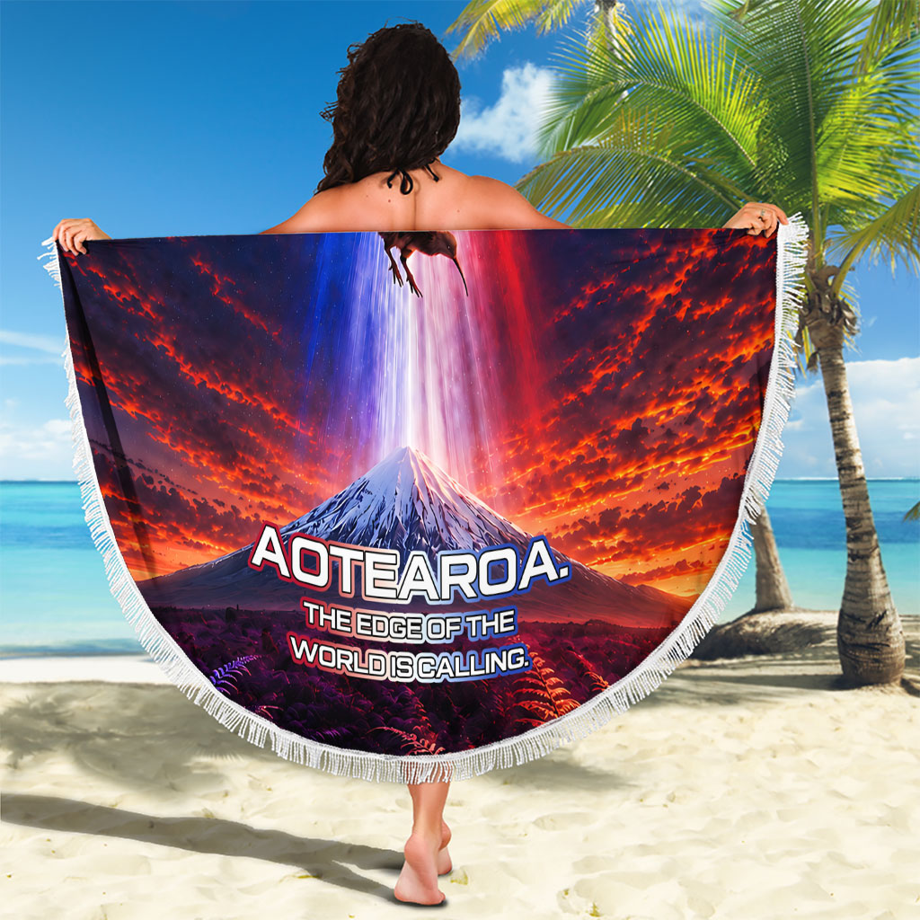 New Zealand Aotearoa Kiwi UFO Beach Blanket Sci-Fi Galaxy Sunset Sky Tower And Mountain TS04 - Polynesian Pride