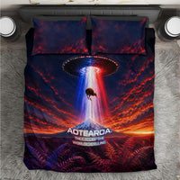 New Zealand Aotearoa Kiwi UFO Bedding Set Sci-Fi Galaxy Sunset Sky Tower And Mountain TS04 Blue Red - Polynesian Pride