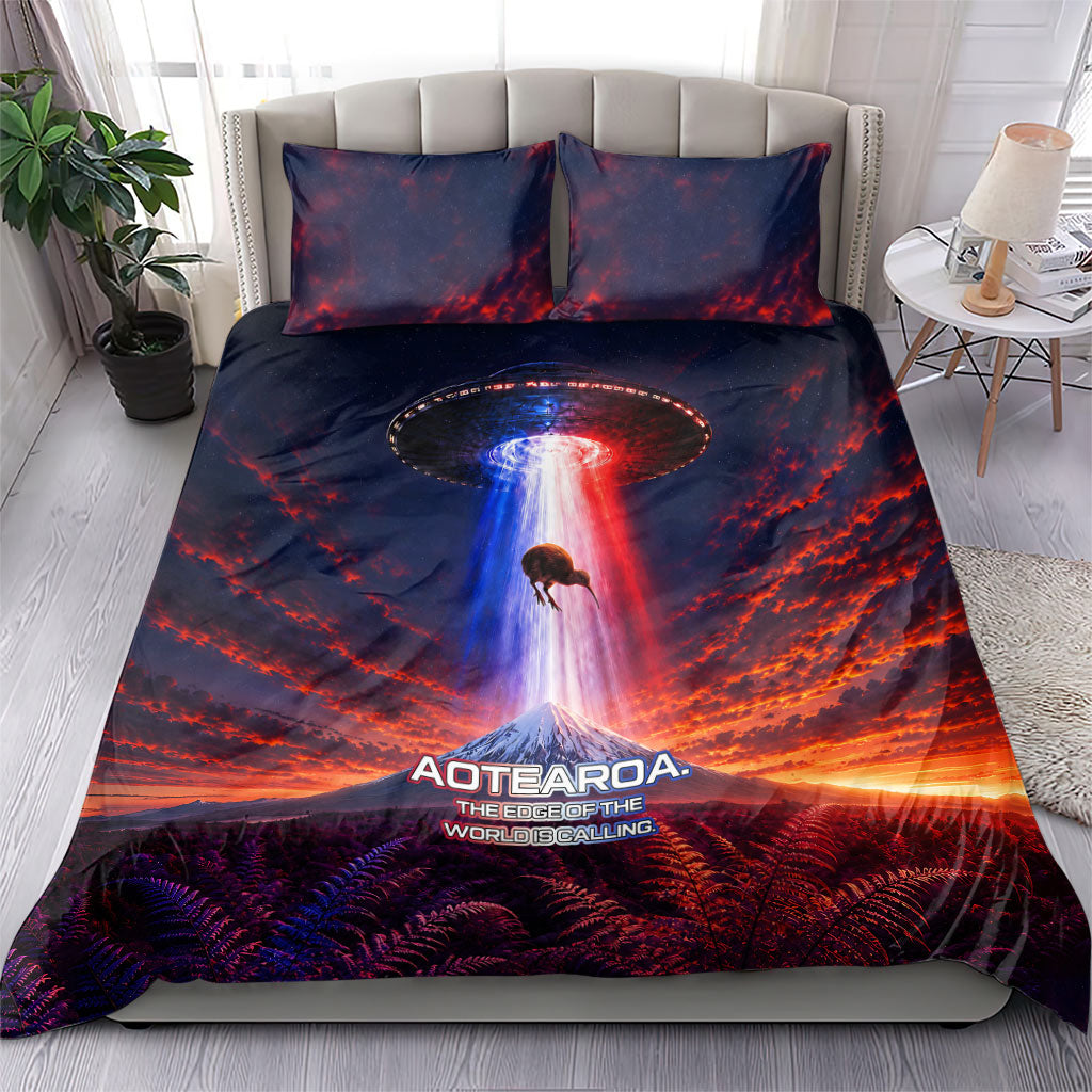 New Zealand Aotearoa Kiwi UFO Bedding Set Sci-Fi Galaxy Sunset Sky Tower And Mountain TS04 - Polynesian Pride