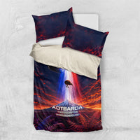 New Zealand Aotearoa Kiwi UFO Bedding Set Sci-Fi Galaxy Sunset Sky Tower And Mountain TS04 US Twin 172cm x 218cm Blue Red - Polynesian Pride