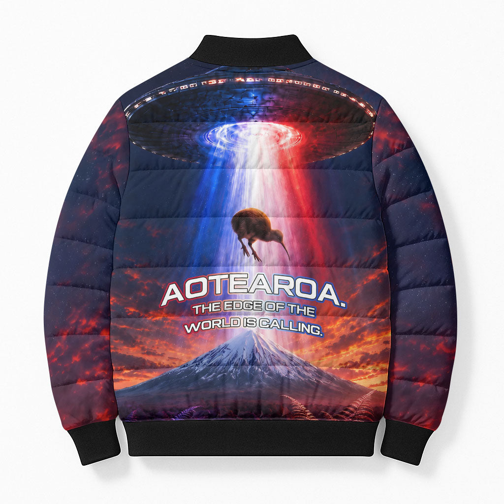 New Zealand Aotearoa Kiwi UFO Bomber Puffer Jacket Sci-Fi Galaxy Sunset Sky Tower And Mountain TS04 - Polynesian Pride