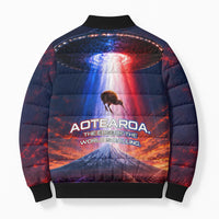 New Zealand Aotearoa Kiwi UFO Bomber Puffer Jacket Sci-Fi Galaxy Sunset Sky Tower And Mountain TS04 - Polynesian Pride