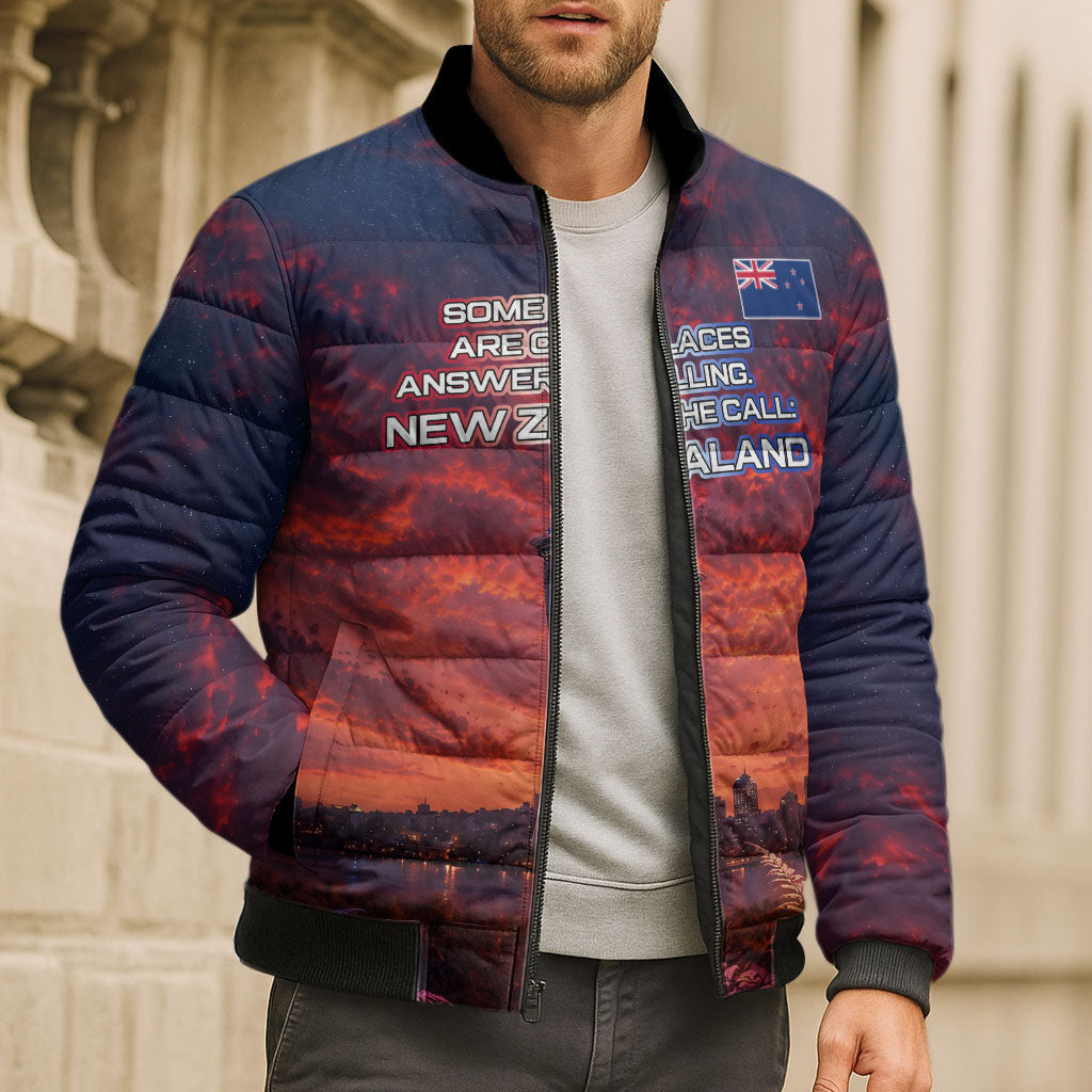 New Zealand Aotearoa Kiwi UFO Bomber Puffer Jacket Sci-Fi Galaxy Sunset Sky Tower And Mountain TS04 - Polynesian Pride