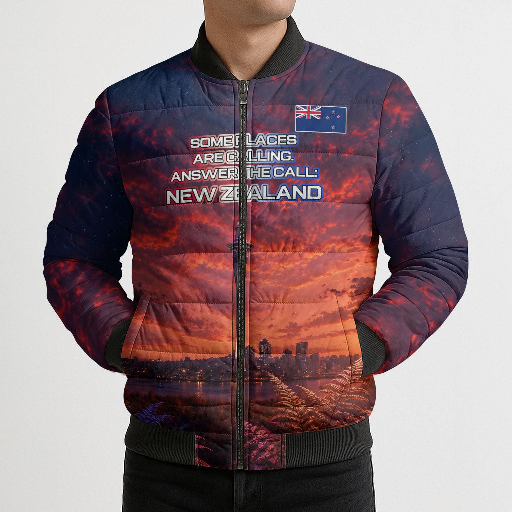 New Zealand Aotearoa Kiwi UFO Bomber Puffer Jacket Sci-Fi Galaxy Sunset Sky Tower And Mountain TS04 - Polynesian Pride