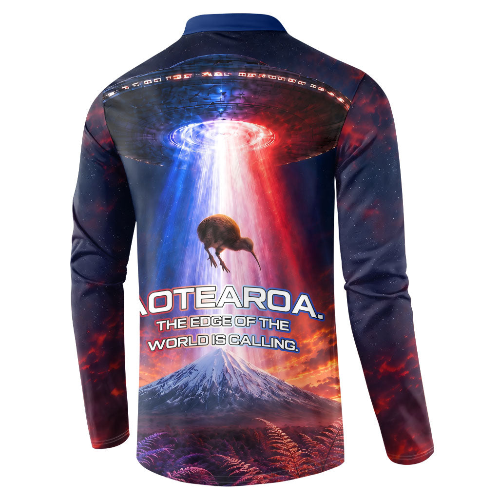 New Zealand Aotearoa Kiwi UFO Button Sweatshirt Sci-Fi Galaxy Sunset Sky Tower And Mountain TS04 - Polynesian Pride