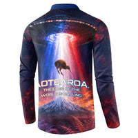 New Zealand Aotearoa Kiwi UFO Button Sweatshirt Sci-Fi Galaxy Sunset Sky Tower And Mountain TS04 - Polynesian Pride