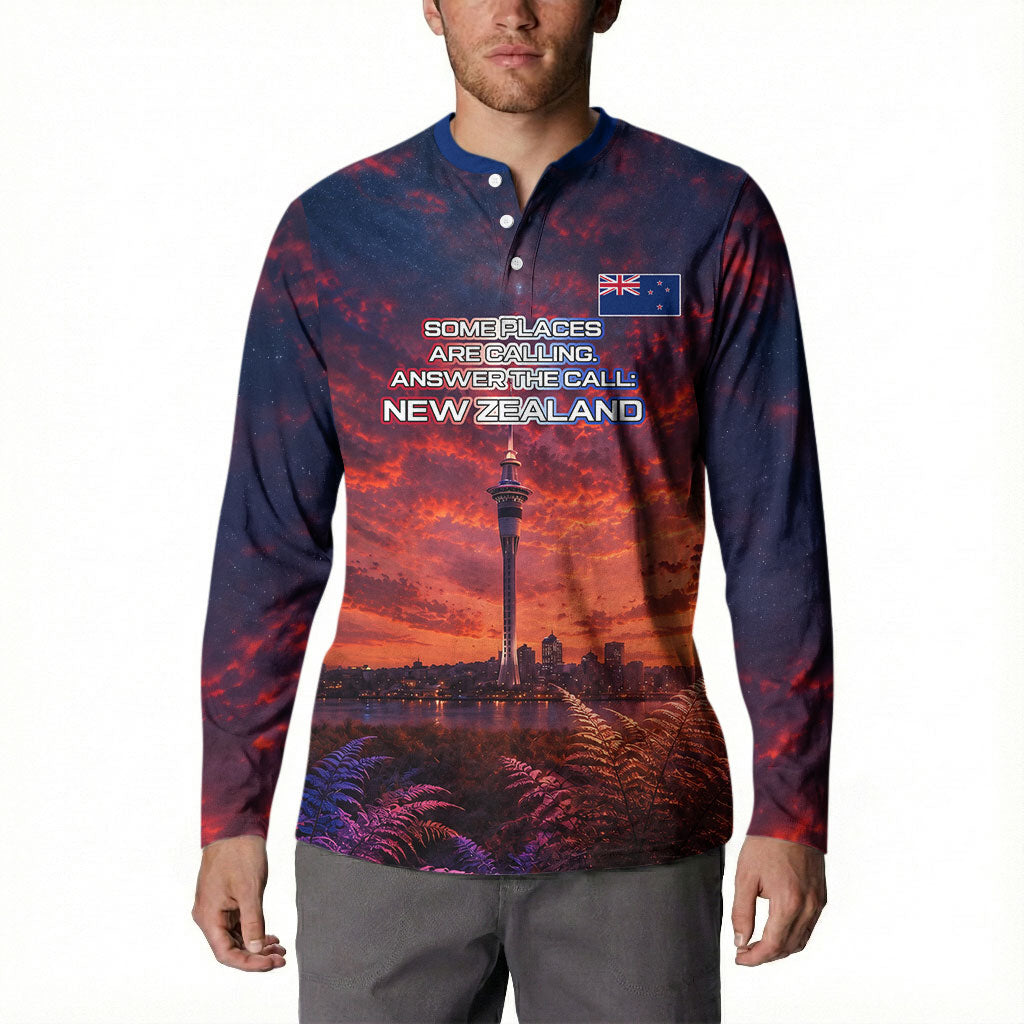 New Zealand Aotearoa Kiwi UFO Button Sweatshirt Sci-Fi Galaxy Sunset Sky Tower And Mountain TS04 - Polynesian Pride