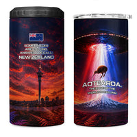 New Zealand Aotearoa Kiwi UFO 4 in 1 Can Cooler Tumbler Sci-Fi Galaxy Sunset Sky Tower And Mountain TS04 One Size: 16 oz Blue Red - Polynesian Pride