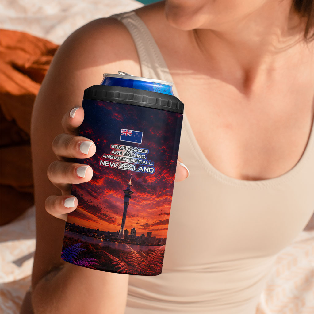 New Zealand Aotearoa Kiwi UFO 4 in 1 Can Cooler Tumbler Sci-Fi Galaxy Sunset Sky Tower And Mountain TS04 - Polynesian Pride