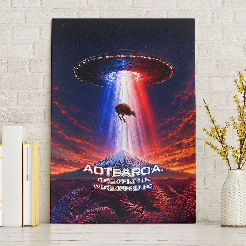 New Zealand Aotearoa Kiwi UFO Canvas Wall Art Sci-Fi Galaxy Sunset Sky Tower And Mountain TS04 Without Frame Blue Red - Polynesian Pride