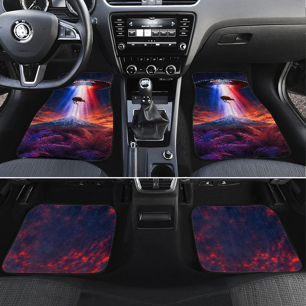 New Zealand Aotearoa Kiwi UFO Car Mats Sci-Fi Galaxy Sunset Sky Tower And Mountain TS04 Set 4pcs Blue Red - Polynesian Pride