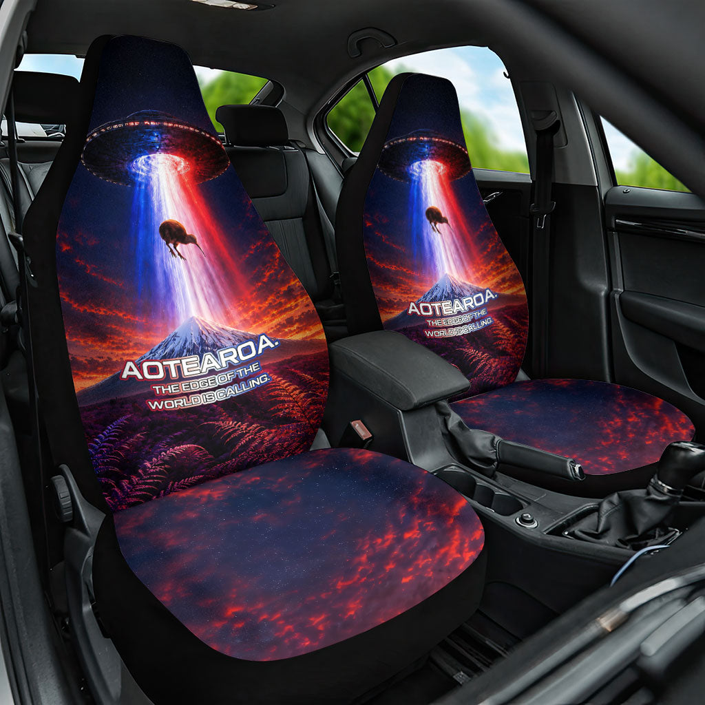 New Zealand Aotearoa Kiwi UFO Car Seat Cover Sci-Fi Galaxy Sunset Sky Tower And Mountain TS04 One Size Blue Red - Polynesian Pride