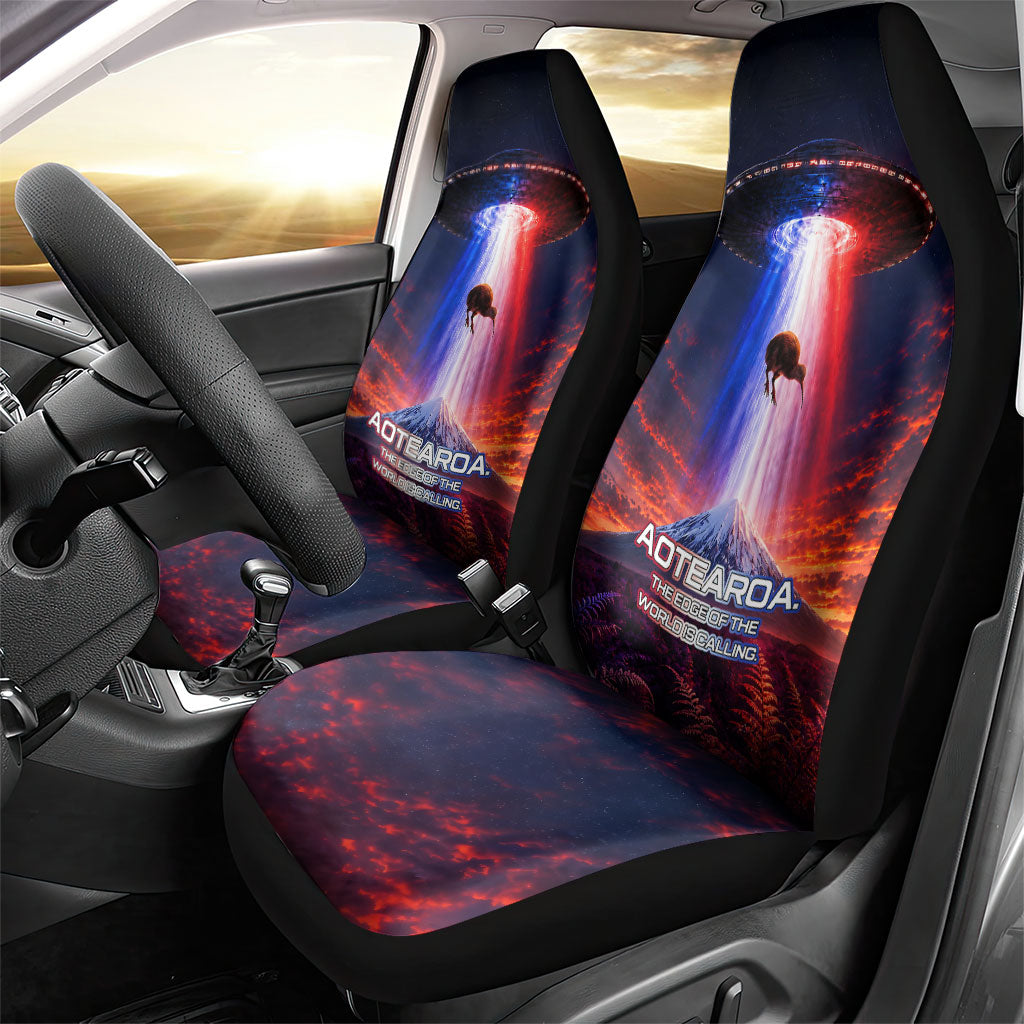 New Zealand Aotearoa Kiwi UFO Car Seat Cover Sci-Fi Galaxy Sunset Sky Tower And Mountain TS04 - Polynesian Pride