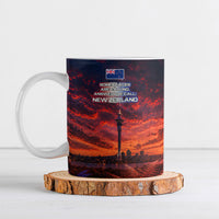 New Zealand Aotearoa Kiwi UFO Ceramic Mug Sci-Fi Galaxy Sunset Sky Tower And Mountain TS04 Blue Red - Polynesian Pride