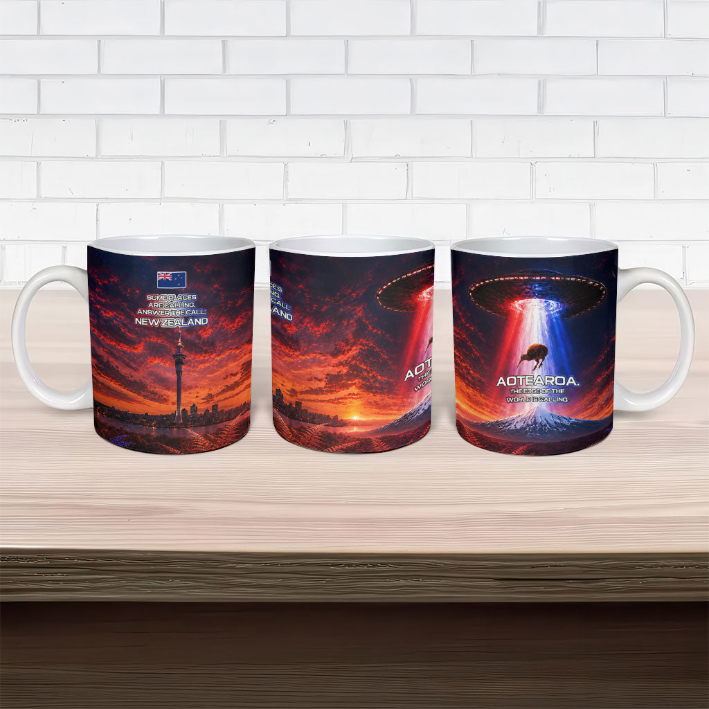 New Zealand Aotearoa Kiwi UFO Ceramic Mug Sci-Fi Galaxy Sunset Sky Tower And Mountain TS04 - Polynesian Pride