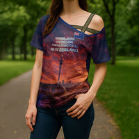 New Zealand Aotearoa Kiwi UFO Cross Shoulder Shirt Sci-Fi Galaxy Sunset Sky Tower And Mountain TS04 - Polynesian Pride