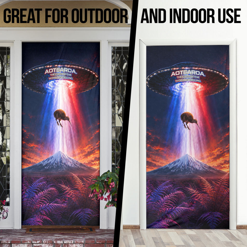 New Zealand Aotearoa Kiwi UFO Door Cover Sci-Fi Galaxy Sunset Sky Tower And Mountain TS04 - Polynesian Pride