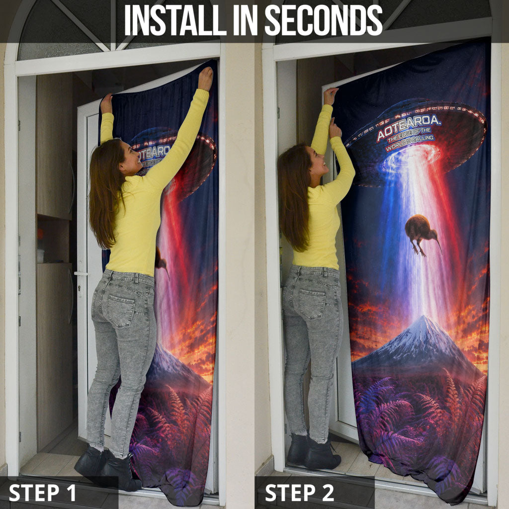 New Zealand Aotearoa Kiwi UFO Door Cover Sci-Fi Galaxy Sunset Sky Tower And Mountain TS04 - Polynesian Pride