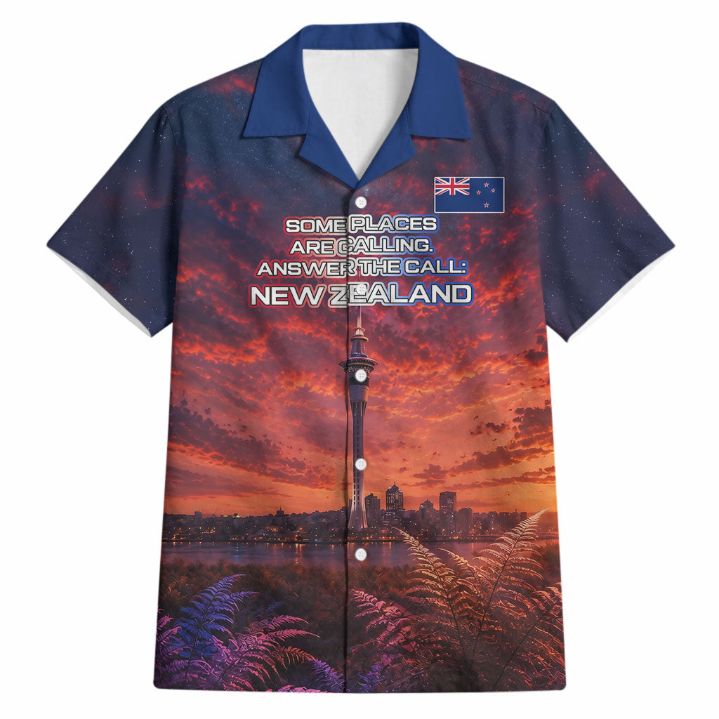 New Zealand Aotearoa Kiwi UFO Hawaiian Shirt Sci-Fi Galaxy Sunset Sky Tower And Mountain TS04 Blue Red - Polynesian Pride