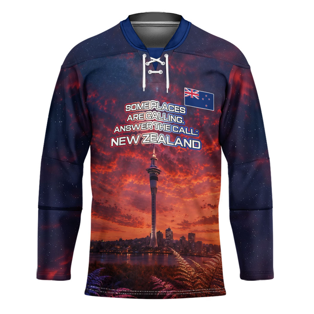 New Zealand Aotearoa Kiwi UFO Hockey Jersey Sci-Fi Galaxy Sunset Sky Tower And Mountain TS04 Unisex Blue Red - Polynesian Pride
